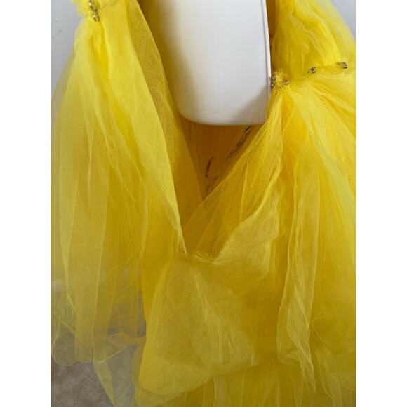 Bronx and Banco Anna One Shoulder Tiered Tulle Yellow Sheer Maxi Gown Size XS - Picture 12 of 16